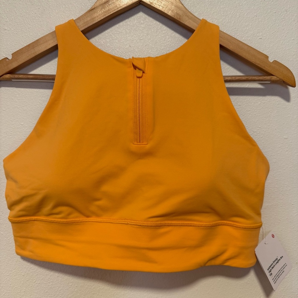 Lululemon Energy Bra High Neck Long Line Zip Size 12 Sport Bra Mango Dream MGDM